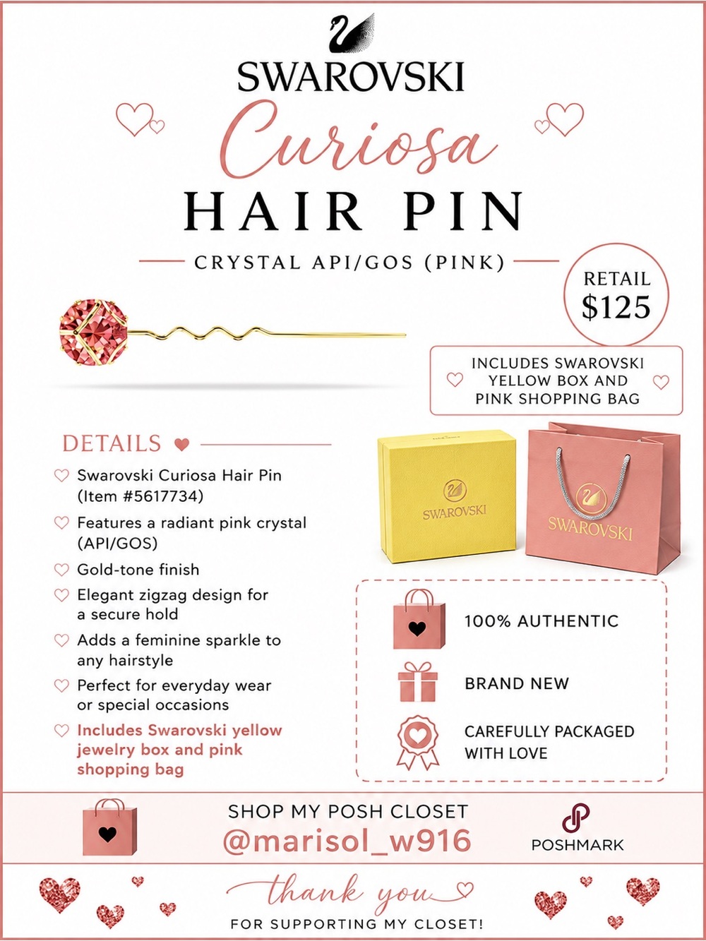 Swarovski Curiosa Pink Crystal Hair Pin - Gold-Tone Zigzag